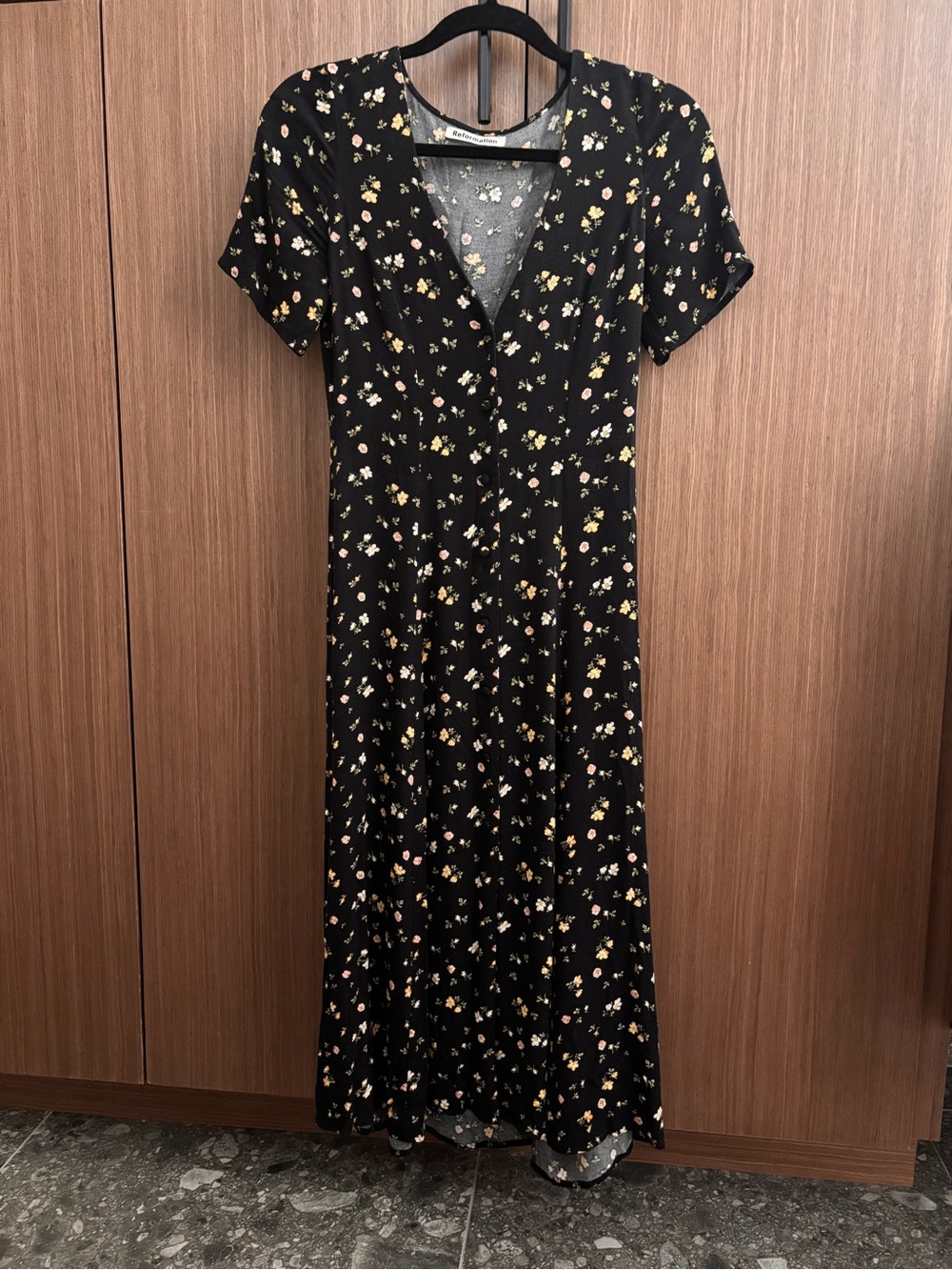 Reformation Black Floral Midi Dress